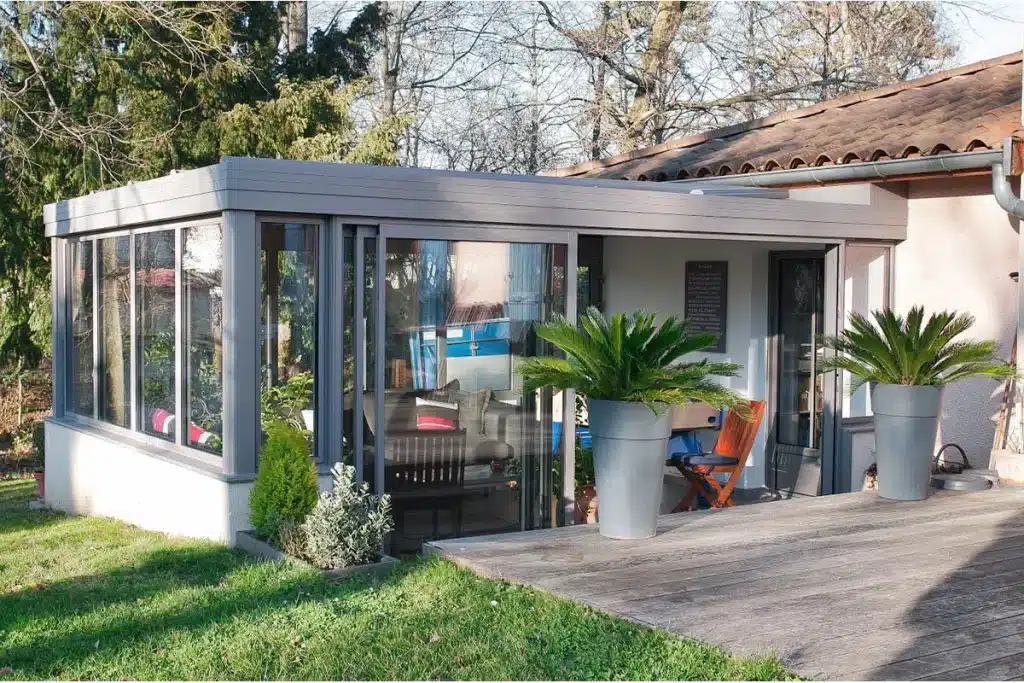 Véranda aluminium anthracite Millery par l'Atelier de l'Alu